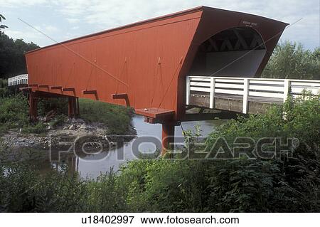 Iowa, Winterset, covered bridge, circa 1883 Roseman Covered Bridge in Winterset. Bridges of Madison County. View Large Photo Image Stock Photo - Iowa, Winterset, covered bridge, circa 1883 Roseman Covered Bridge in Winterset. Bridges of Madison County.. Fotosearch