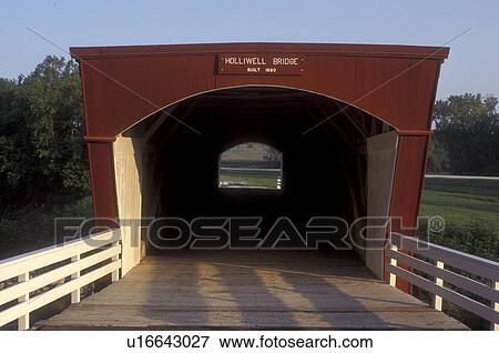 Stock Photo -  Iowa, Winterset, Covered bridge, Bridges of Madison County, circa 1880 Holliwell Covered Bridge in Winterset. . Fotosearch