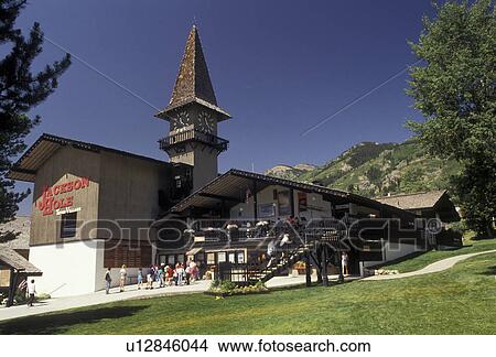 Jackson Hole, Wyoming, Rocky Mountains, Base lodge and aerial tramway in Teton Village in Jackson Hole Mountain Resort in the state of Wyoming. View Large Photo Image Picture - Jackson Hole, Wyoming, Rocky Mountains, Base lodge and aerial tramway in Teton Village in Jackson Hole Mountain Resort in the state of Wyoming. . Fotosearch