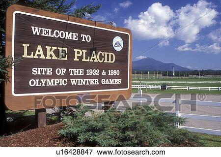 Lake Placid, Adirondack Park, Adirondacks, New York, Welcome to Lake Placid sign. Site of the 1932 and 1980 Olympic Winter Games in the state of New York. View Large Photo Image Stock Photo - Lake Placid, Adirondack Park, Adirondacks, New York, Welcome to Lake Placid sign. Site of the 1932 and 1980 Olympic Winter Games in the state of New York. . Fotosearch