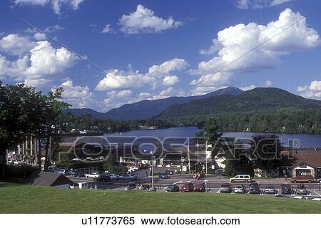 Lake Placid, Adirondack Park, Adirondacks, New York, Scenic view of Lake Placid and Mirror Lake in the state of New York. View Large Photo Image Stock Photography - Lake Placid, Adirondack Park, Adirondacks, New York, Scenic view of Lake Placid and Mirror Lake in the state of New York. . Fotosearch