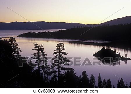 Lake Tahoe, lake, Sierra Nevada Mountain Range, California, Nevada, Emerald Bay at sunrise on Lake Tahoe in the state of California. View Large Photo Image Stock Photo - Lake Tahoe, lake, Sierra Nevada Mountain Range, California, Nevada, Emerald Bay at sunrise on Lake Tahoe in the state of California.. Fotosearch