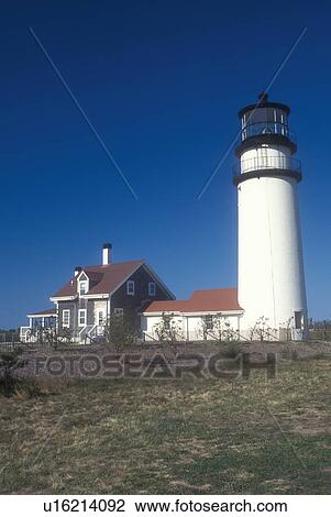 lighthouse, Cape Cod, Cape Cod National Seashore, Massachusetts, Highland Light (Cape Cod Light) in Truro, Massachusetts. Lighthouse built in 1795. View Large Photo Image Stock Image - lighthouse, Cape Cod, Cape Cod National Seashore, Massachusetts, Highland Light (Cape Cod Light) in Truro, Massachusetts. Lighthouse built in 1795.. Fotosearch