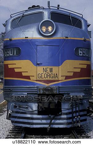 Stock Image -  locomotive, train, Georgia, Atlanta, The old-time New Georgia Railroad passenger train carries tourists from Atlanta to Stone Mountain.. Fotosearch
