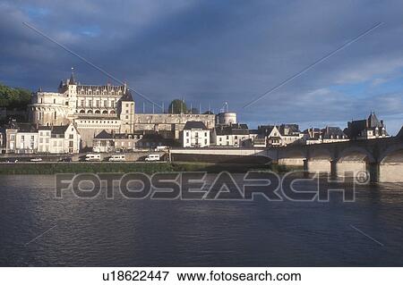 Stock Photo -  Loire Valley, France, Amboise, castle, Europe, Scenic view of the 15th Century Chateau Amboise along the Loire River in the Loire Castle Region in Amboise, France.. Fotosearch
