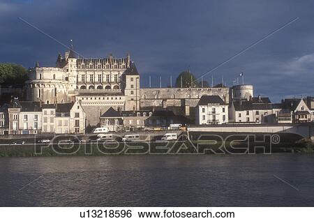 Stock Photograph -  Loire Valley, France, castle, Amboise, Europe, Scenic view of the 15th Century Chateau Amboise along the Loire River in the Loire Castle Region in Amboise, France.. Fotosearch