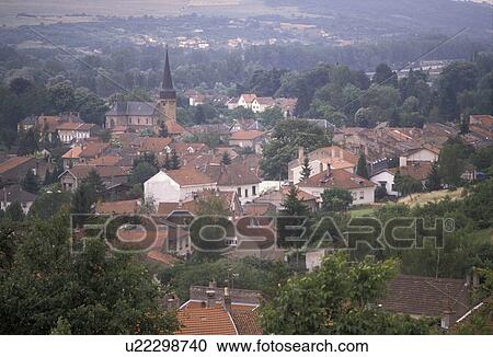 Lorraine, France, Europe, Moselle, Aerial view of village roof tops in the village of Ancy-sur-Moselle. View Large Photo Image Stock Image - Lorraine, France, Europe, Moselle, Aerial view of village roof tops in the village of Ancy-sur-Moselle. . Fotosearch