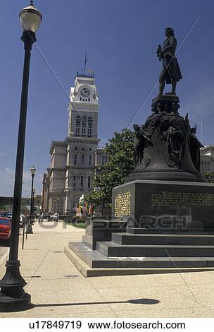 Stock Photo -  Louisville, downtown, Kentucky, City Hall and Jefferson Statue in downtown Louisville in the state of Kentucky.. Fotosearch