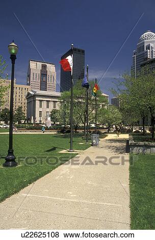 Stock Photo -  Louisville, downtown, Kentucky, Downtown skyline from Jefferson Square in downtown Louisville in the state of Kentucky.. Fotosearch