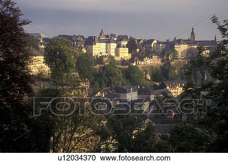 Stock Image -  Luxembourg, Luxembourg City, Scenic skyline view of Old Luxembourg City., . Fotosearch
