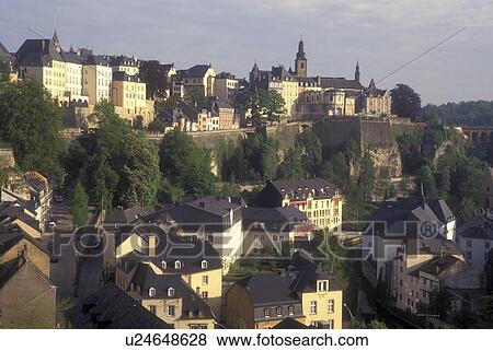 Luxembourg, Luxembourg City, Scenic skyline view of Old Luxembourg City View Large Photo Image Stock Photo - Luxembourg, Luxembourg City, Scenic skyline view of Old Luxembourg City . Fotosearch