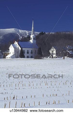Mad River, Sugarbush, Vermont, VT, Scenic view of the United Church of Christ in the village of Waitsfield in the Mad River Valley with the snow-covered Green Mountains and Sugarbush Ski Area in the background in winter. View Large Photo Image Stock Image - Mad River, Sugarbush, Vermont, VT, Scenic view of the United Church of Christ in the village of Waitsfield in the Mad River Valley with the snow-covered Green Mountains and Sugarbush Ski Area in the background in winter.. Fotosearch