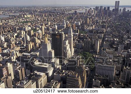 Manhattan, aerial, New York City, N. Y. C New York, NYC, Aerial view of Manhattan from the Empire State Building (looking south) in downtown New York City in the state of New York. View Large Photo Image Stock Photo - Manhattan, aerial, New York City, N. Y. C New York, NYC, Aerial view of Manhattan from the Empire State Building (looking south) in downtown New York City in the state of New York. . Fotosearch