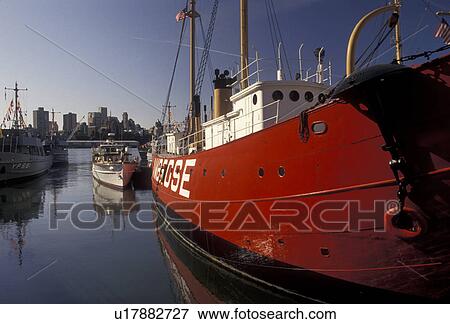 Stock Photo -  Manhattan, South Street Seaport, New York City, Fireboat, N. Y. C New York, NYC, The red 1908 Ambrose fire ship docked at South Street Seaport Museum in Manhattan on the East River in New York City in the state of New York. . Fotosearch