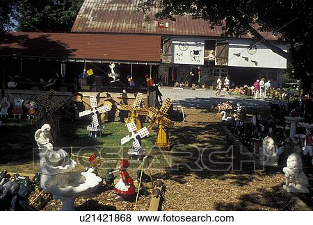 Stock Photo -  market, Crafts and antiques for sale at the Gift Barn Shop in Lancaster County in Pensylvania Dutch Country in the state of Pennsylvania. . Fotosearch