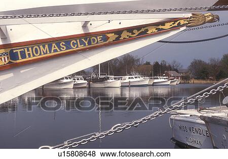 Maryland, Chesapeake Bay, Tilghman Island, Dogwood Harbor, The bow of the boat named Thomas Clyde docked Dogwood Harbor on Tilgham Island. View Large Photo Image Stock Photo - Maryland, Chesapeake Bay, Tilghman Island, Dogwood Harbor, The bow of the boat named Thomas Clyde docked Dogwood Harbor on Tilgham Island.. Fotosearch