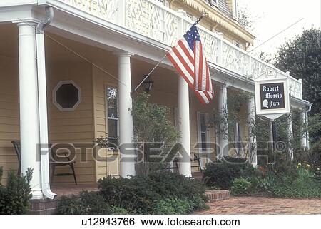 Stock Photograph -  Maryland, inn, hotel, Oxford, The Robert Morris Inn in Oxford on the Chesapeake Bay Area in Maryland.. Fotosearch