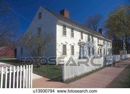 Picture -  Massachusetts, Deerfield, The Berkshires, Hall Tavern and Information Center in Historic Deerfield, Massachusetts in the spring.. Fotosearch