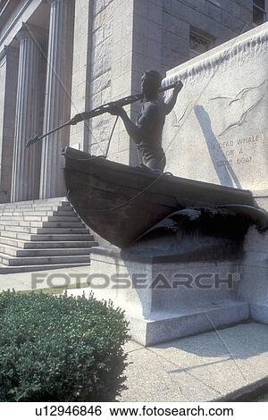 Stock Photograph -  Massachusetts, New Bedford, Buzzards Bay, Whale Fishing Monument in downtown New Bedford, Massachusetts. . Fotosearch