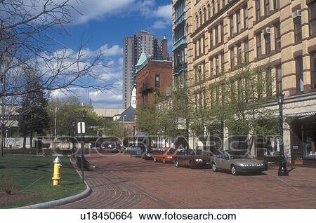Picture -  Massachusetts, Springfield, Court Square in downtown Springfield, Massachusetts in the spring.. Fotosearch