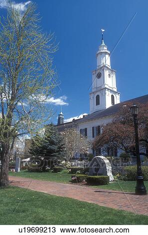 Stock Image -  Massachusetts, Springfield, Old First Church built in 1819 in Springfield, Massachusetts in the spring.. Fotosearch