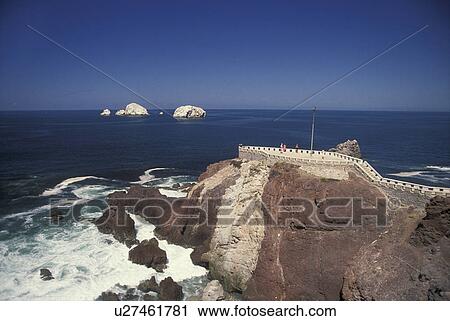 Stock Image -  Mexico, Mazatlan, ocean, coastline, Pacific Ocean, Scenic view of the coastline on the Pacific Ocean in Mazatlan Pearl of the Pacific in the state of Sinaloa.. Fotosearch