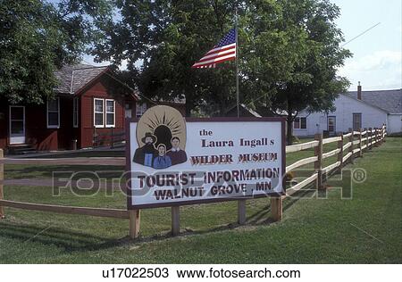Minnesota, Laura Ingalls Wilder Museum in Walnut Grove. Tourist information sign along fence. View Large Photo Image Stock Image - Minnesota, Laura Ingalls Wilder Museum in Walnut Grove. Tourist information sign along fence.. Fotosearch