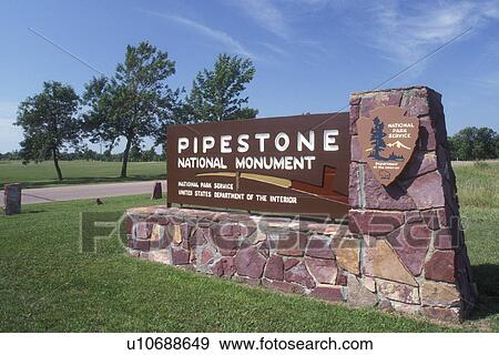Minnesota, Pipestone, The red stone entrance sign to Pipestone National Monument, View Large Photo Image Stock Photo - Minnesota, Pipestone, The red stone entrance sign to Pipestone National Monument, . Fotosearch