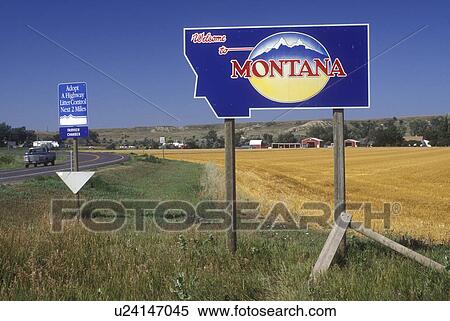Montana, Welcome sign on highway welcomes visitors to Montana (welcome sign). View Large Photo Image Stock Photography - Montana, Welcome sign on highway welcomes visitors to Montana (welcome sign).. Fotosearch