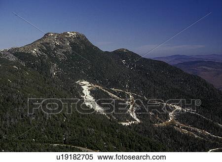 Stock Photography -  mountain, ski, Vermont, Mount Mansfield, Scenic view of Mt. Mansfield and the ski trails of Stowe Mountain [winter, summer] Resort. . Fotosearch