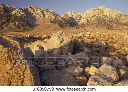 Stock Photo -  Mt. Whitney, Sierra Nevada Mountains, Lone Pine, California, Mount Whitney from Alabama Hills in the Eastern Sierra in Lone Pine in the state of California.. Fotosearch
