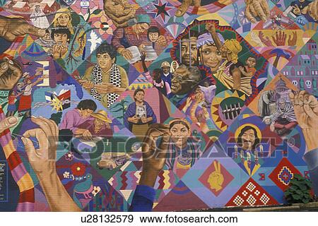 Stock Photo -  mural, Georgia, Atlanta, The Freedom Quilt mural in Little Five Point (L5P) in Atlanta. . Fotosearch