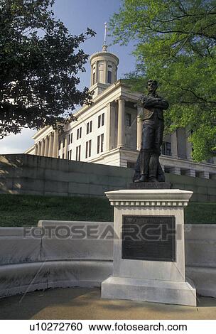 Stock Image -  Nashville, State Capitol, State House, Tennessee, Statue of Sam Davis on the grounds of The State Capitol Building in the capital city of Nashville in the state of Tennessee. The capitol building is an example of Greek Revival architecture.. Fotosearch