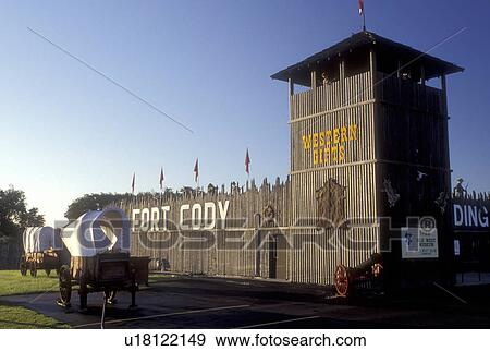 Nebraska, Covered wagons at Fort Cody Trading Post in North Platte. William F. Buffalo Bill Cody. View Large Photo Image Stock Photo - Nebraska, Covered wagons at Fort Cody Trading Post in North Platte. William F. Buffalo Bill Cody.. Fotosearch