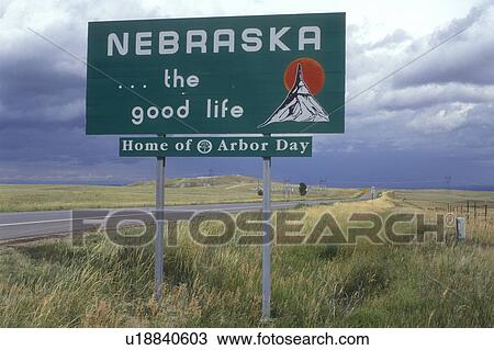 Stock Image -  Nebraska, State of Nebraska welcome sign.. Fotosearch