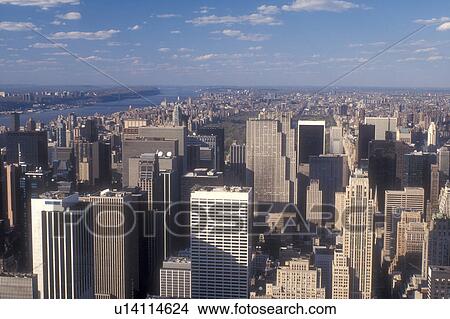 Picture -  New York City, Manhattan, New York, N. Y. C Aerial view of New York City, New York looking north toward Midtown Manhattan from the Empire State Building.. Fotosearch