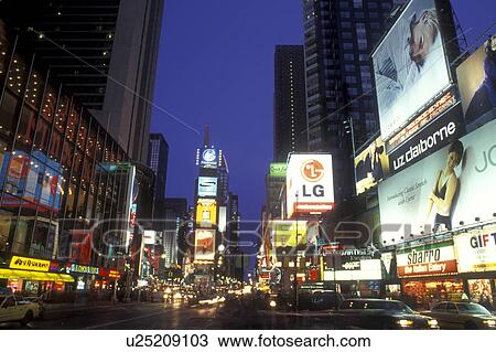 Stock Image -  New York City, Manhattan, New York, Time Square illuminated at night along Broadway in Midtown Manhattan.. Fotosearch