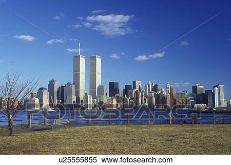 New York City, New York, A view of the skyline of downtown Manhattan and New York Harbor from Liberty State Park, NJ. View Large Photo Image Stock Photography - New York City, New York, A view of the skyline of downtown Manhattan and New York Harbor from Liberty State Park, NJ.. Fotosearch