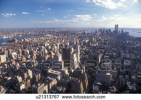 New York City, New York, Manhattan, N. Y. C Aerial view of New York City, New York looking south towards Lower Manhattan from the Empire State Building. View Large Photo Image Stock Photo - New York City, New York, Manhattan, N. Y. C Aerial view of New York City, New York looking south towards Lower Manhattan from the Empire State Building.. Fotosearch