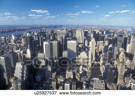 New York City, New York, Manhattan, N. Y. C Aerial view of New York City, New York looking north toward Midtown Manhattan from the Empire State Building. View Large Photo Image Stock Photo - New York City, New York, Manhattan, N. Y. C Aerial view of New York City, New York looking north toward Midtown Manhattan from the Empire State Building.. Fotosearch