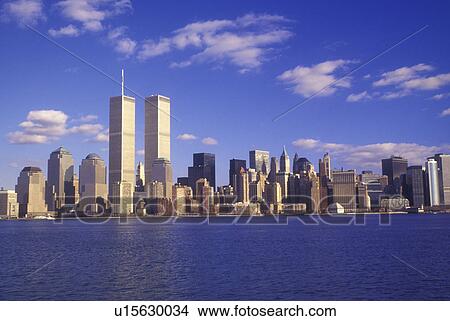 New York City, New York, The skyline of downtown Manhattan from New York Harbor View Large Photo Image Picture - New York City, New York, The skyline of downtown Manhattan from New York Harbor . Fotosearch