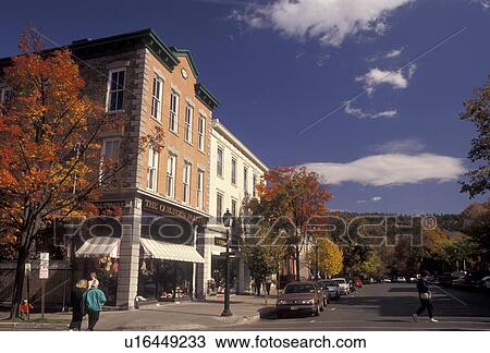 Stock Image -  New York, Cooperstown, Main Street in downtown Cooperstown in the autumn in the state of New York . Fotosearch