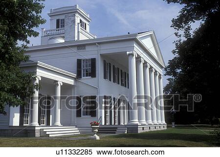 New York, Finger Lakes, Rose Hill Mansion, circa 1839, in Geneva is a Greek Revival home. View Large Photo Image Stock Photography - New York, Finger Lakes, Rose Hill Mansion, circa 1839, in Geneva is a Greek Revival home.. Fotosearch