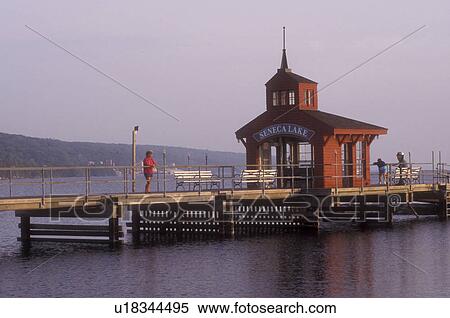 Stock Photography -  New York, Finger Lakes, The Watkin's Glen Public Pier on Seneca Lake in Watkins Glen., . Fotosearch