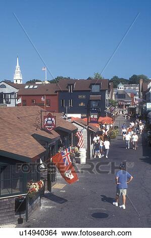 Picture -  Newport, Rhode Island, Shops along Bowen's Wharf in Newport, Rhode Island.. Fotosearch