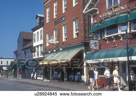 Newport Rhode Island S And Restaurants Along Street In Downtown Stock Photography Newport Rhode Island S And Restaurants Along Street In Downtown Stock Photography
