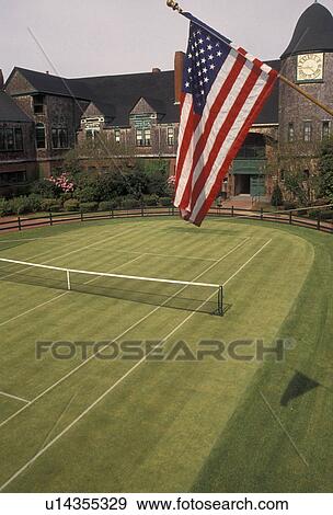 Newport, tennis, Hall of Fame, tennis court, Rhode Island, U. S. Flag flies above the grass court at the International Tennis Hall of Fame Museum in Newport in the state of Rhode Island. View Large Photo Image Stock Photo - Newport, tennis, Hall of Fame, tennis court, Rhode Island, U. S. Flag flies above the grass court at the International Tennis Hall of Fame Museum in Newport in the state of Rhode Island.. Fotosearch