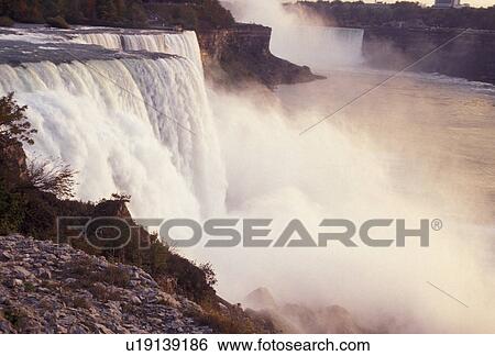 Stock Photograph -  Niagara Falls, waterfall, New York, Scenic view of the American Falls in Niagara Falls in the state of New York.. Fotosearch
