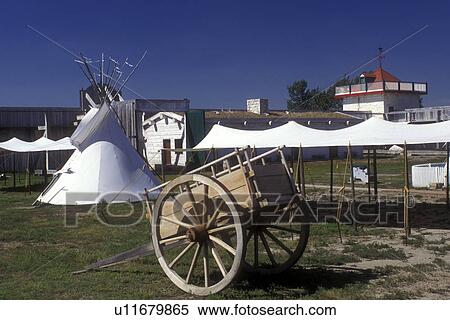 North Dakota, Teepee, cart and wagon exhibits at the Fort Union Trading Post National Historic Park View Large Photo Image Stock Photography - North Dakota, Teepee, cart and wagon exhibits at the Fort Union Trading Post National Historic Park . Fotosearch