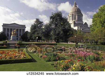 Olympia, State Capitol, State House, Washington, View of the State Capitol Building from the flower gardens on the Capitol Campus in the capital city of Olympia in the state of Washington. View Large Photo Image Stock Photography - Olympia, State Capitol, State House, Washington, View of the State Capitol Building from the flower gardens on the Capitol Campus in the capital city of Olympia in the state of Washington. . Fotosearch